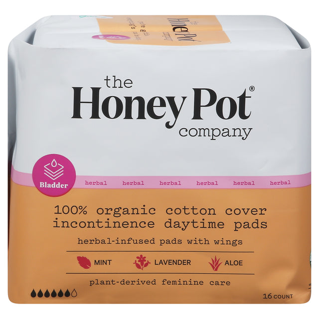 The Honey Pot Herbal Incontinence Pads for Women, Daytime, 16 Count