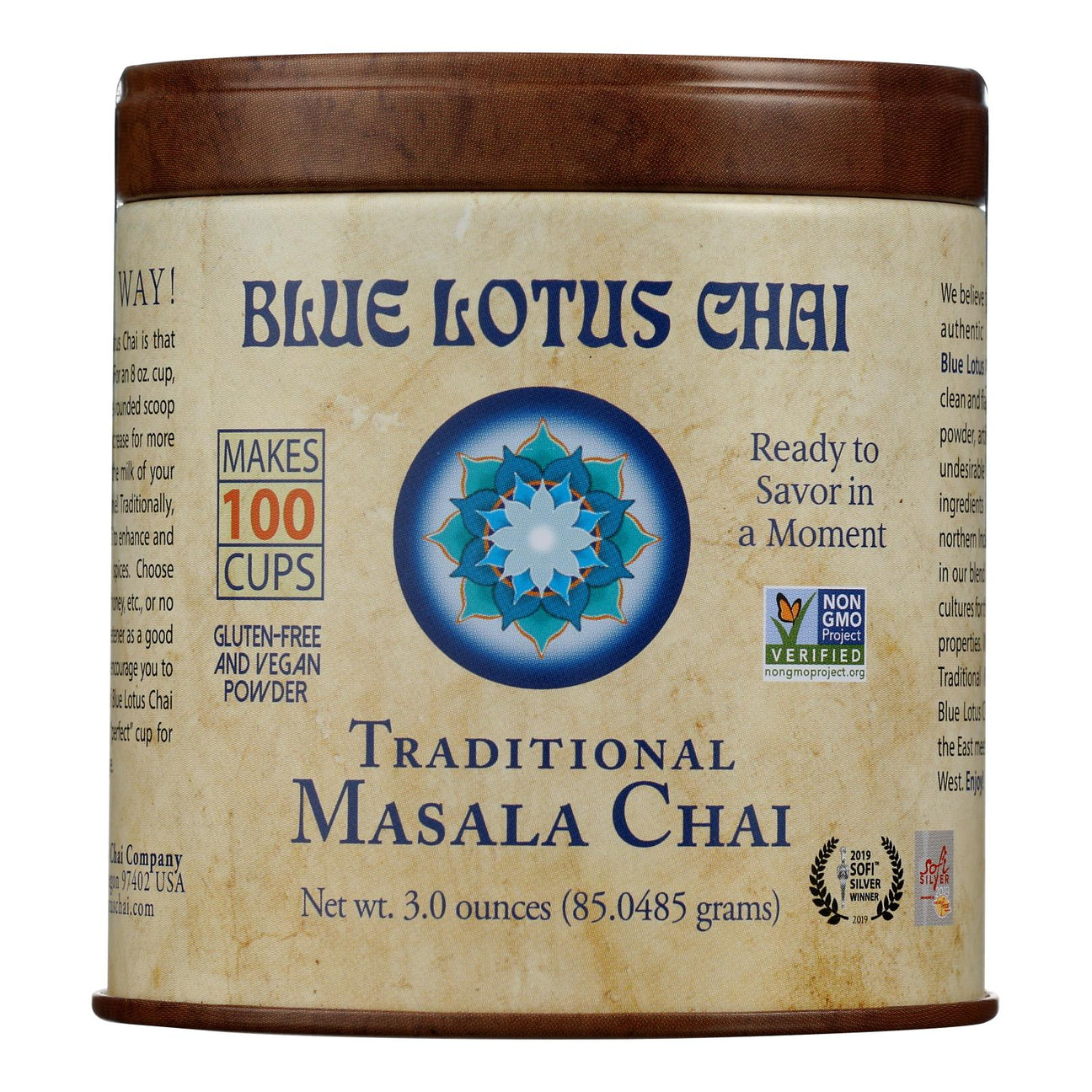 Blue Lotus Masala Chai Traditional Tin - Pack of 6 - 3 Oz - Authentic Indian Spice Tea