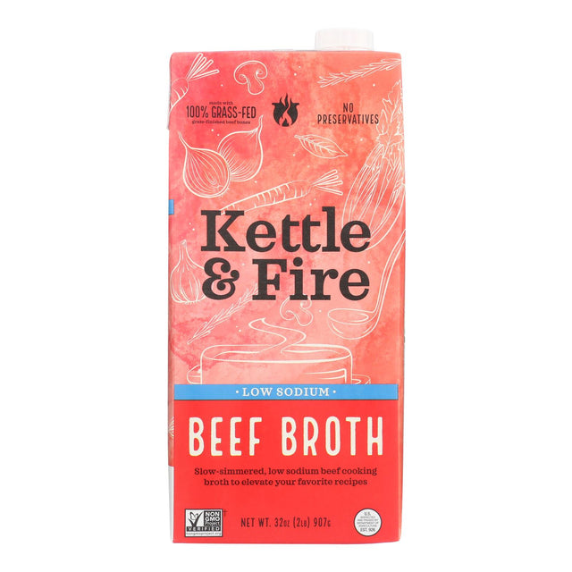 Kettle & Fire Low Sodium Beef Broth (Pack of 8) - 32 oz Cartons