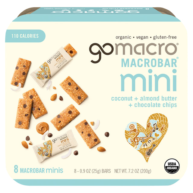 GoMacro Almond Butter Chocolate Chip Mini Bars 8-Pack | Healthy Snack