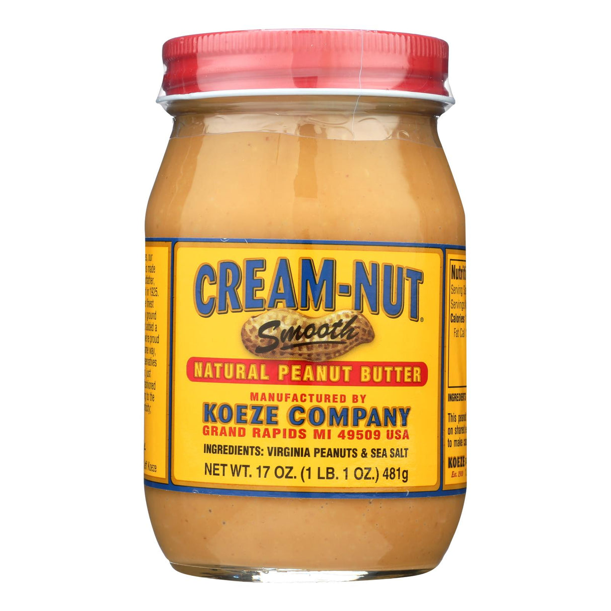 Cream Nut Natural Smooth Peanut Butter - 17 Oz - Pack of 6