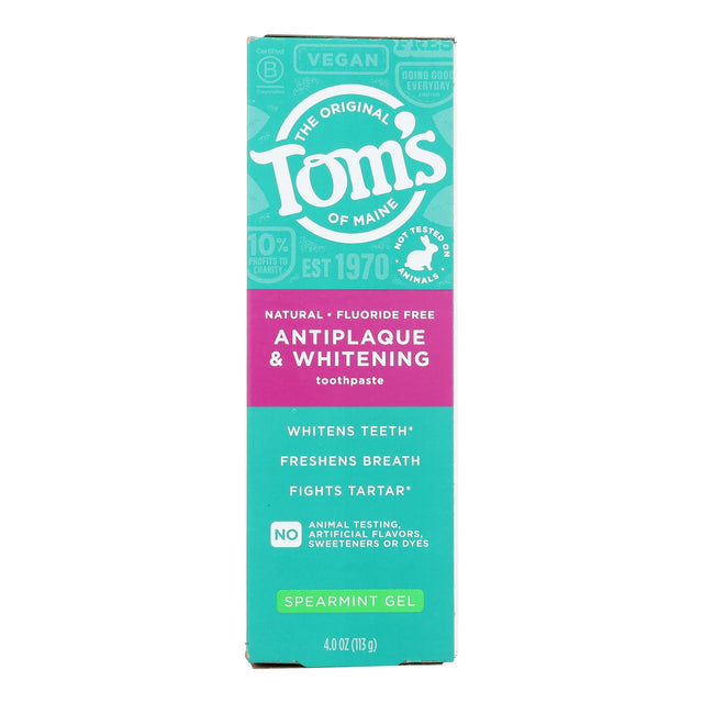 Tom's of Maine Whitening Gel Toothpaste, Fluoride-Free Spearmint, 6-Pack (4 oz Tubes)