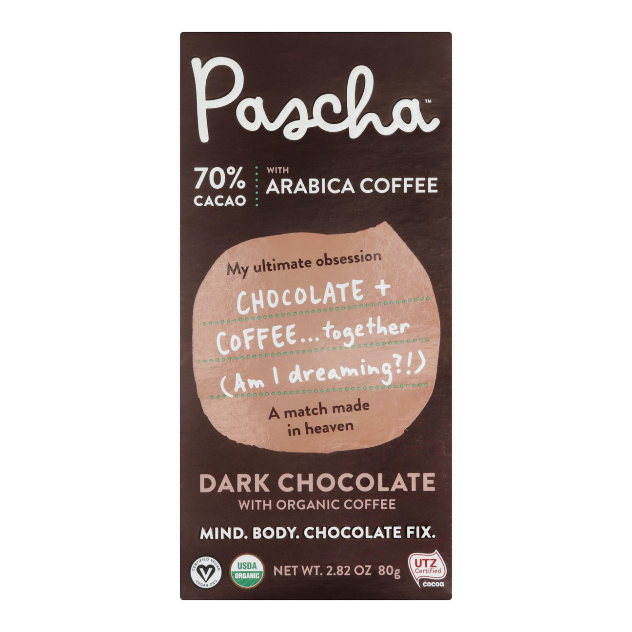 Pascha Dark Chocolate Coffee Bar, ARBCA Certified - 10 Pack - Rich, Intense Flavor