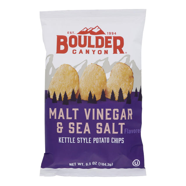 Boulder Canyon Kettle Chips, Malt Vinegar Sea Salt, 6.5 Oz, Pack of 12 - Bold Flavor