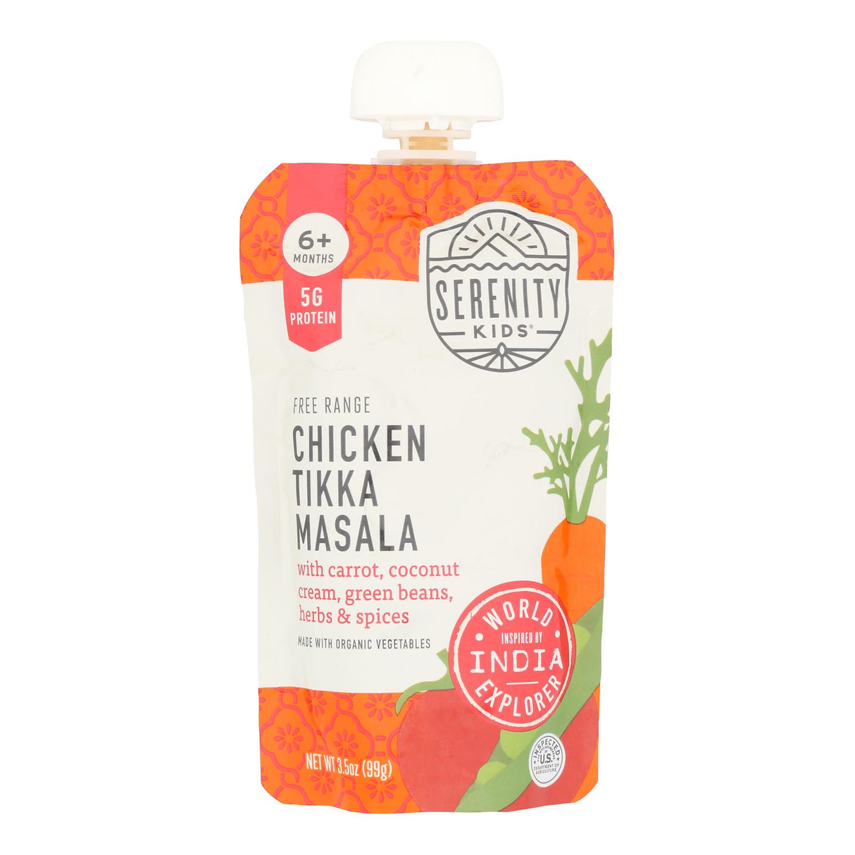 Serenity Kids Chicken Tikka Masala Pouch (Pack of 6) - 3.5 oz Organic Baby Food