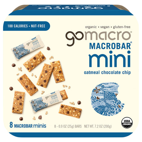 GoMacro Mini Oatmeal Chocolate Chip (8-Pack) | Vegan Snack Bar - 7.2 Oz