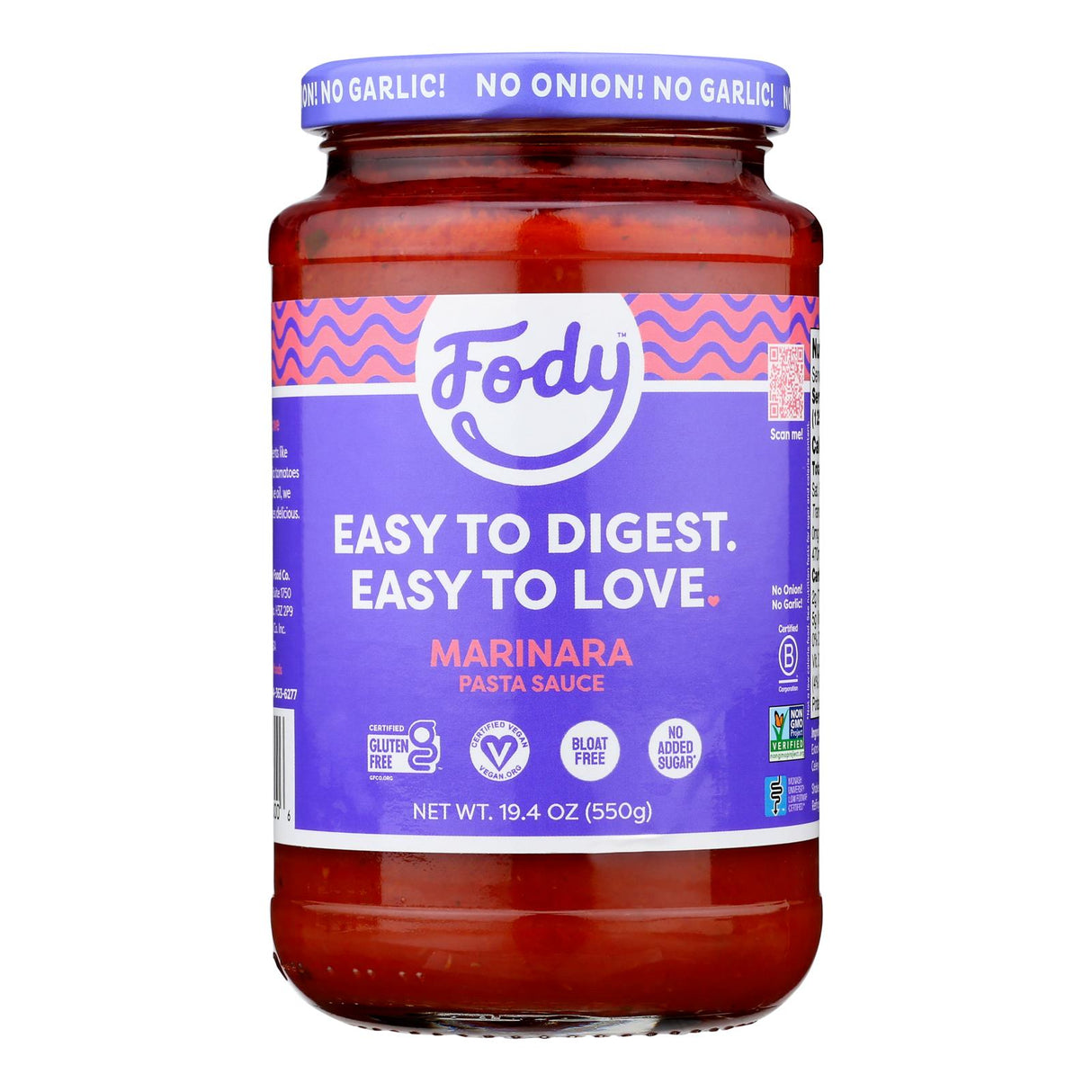 Fody Marinara Pasta Sauce - Low FODMAP, Gluten-Free - Pack of 6 (19.4 Oz )