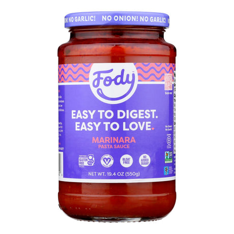Fody Marinara Pasta Sauce - Low FODMAP, Gluten-Free - Pack of 6 (19.4 Oz )