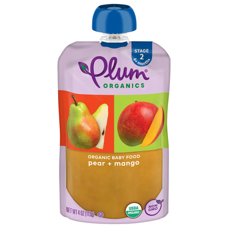 Plum Organics Stage 2 Pear & Mango Baby Food, 4 oz Pouches, Pack of 12