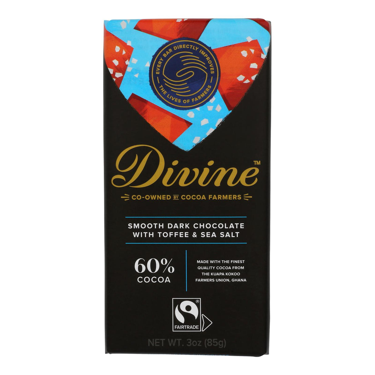 Divine Dark Chocolate Toffee & Sea Salt (60% Cacao) - Pack of 12 (3 oz Bars)