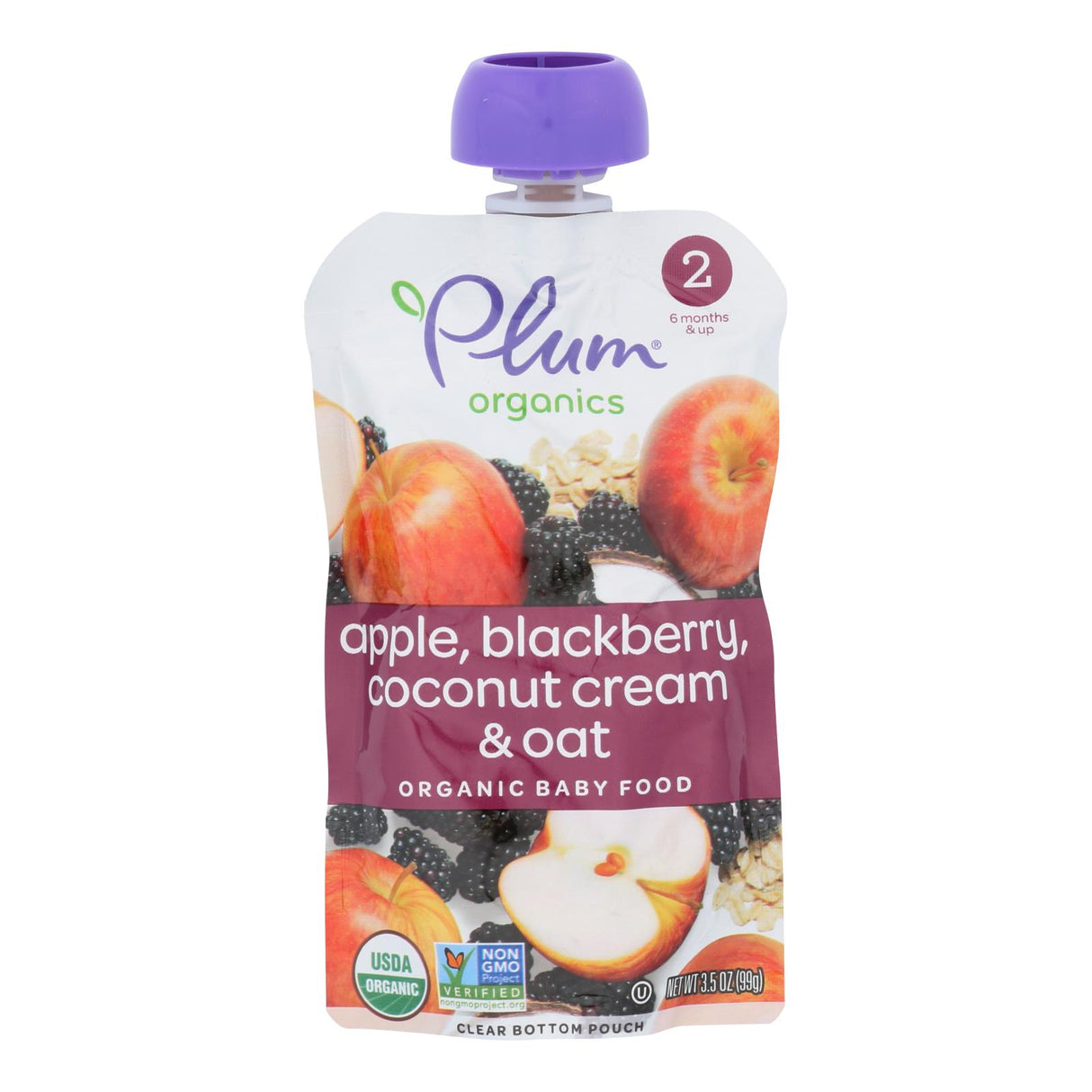 Plum Organics Stage 2 Organic Apple Blackberry Coconut Baby Food - 3.5 oz Pouches (12 Count)