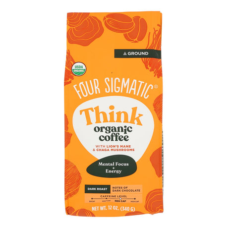 Four Sigmatic Think Ground Coffee - Organic Lion's Mane & Chaga - 10 oz - Pack of 8
