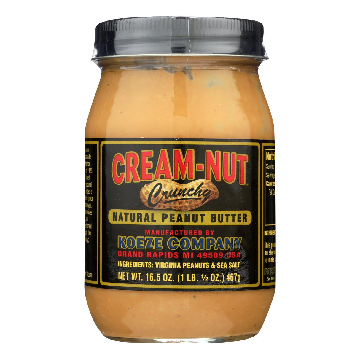 Cream Nut Natural Crunchy Peanut Butter - 6 x 16.5 Oz Case
