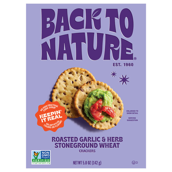 Back To Nature Stoneground Crackers, Garlic Herb Flavor, 5 Oz, 6 Count