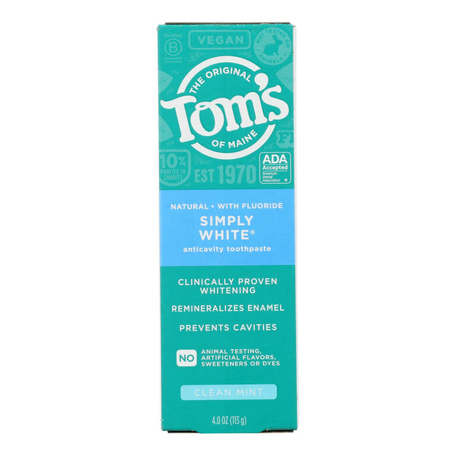 Tom's of Maine Simply White Toothpaste - Clean Mint 4 oz (6 Pack) Teeth Whitening