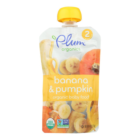 Plum Organics Pumpkin Banana Baby Food Stage 2, 12 Pouches - 4 oz Organic