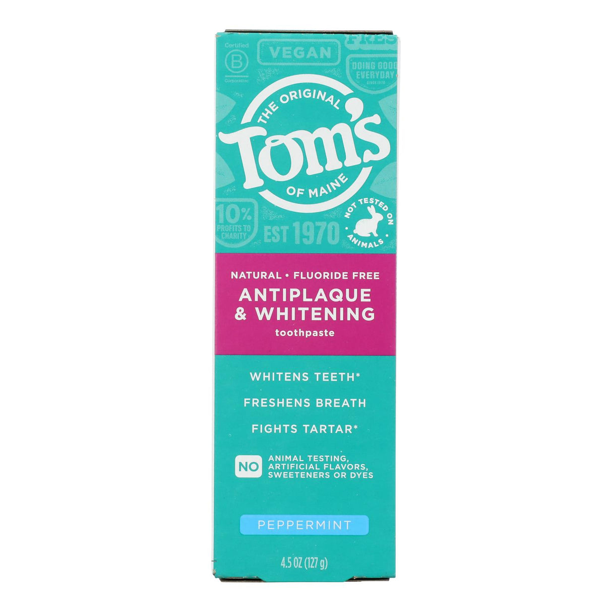 Tom's of Maine Natural Whitening Toothpaste - Peppermint, Travel Size, 4.5 oz - 6 Pack