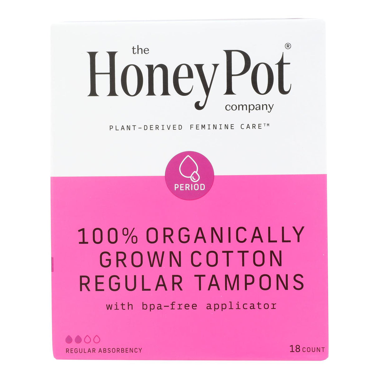 The Honey Pot Regular Absorbency Tampons with Plastic Applicator, Unscented - 18 Count