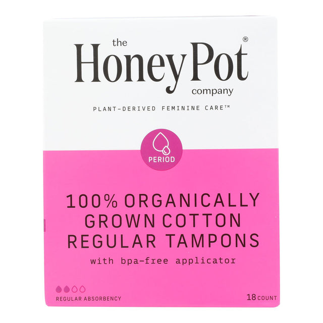 The Honey Pot Regular Absorbency Tampons with Plastic Applicator, Unscented - 18 Count