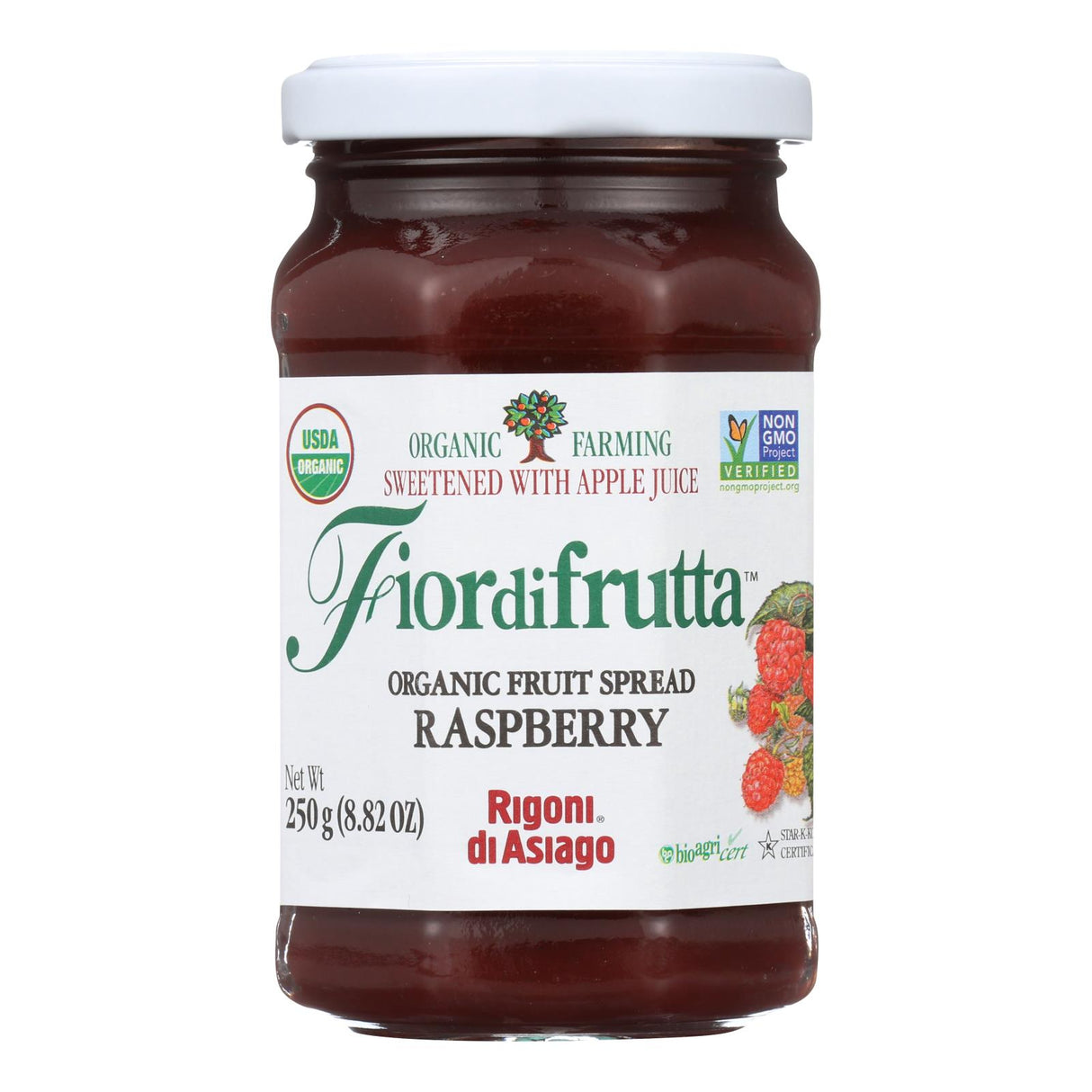 Fiordifrutta Organic Raspberry Fruit Spread (Pack of 6) - Natural Sweetener, Intense Raspberry Flavor, 8.82 oz