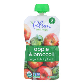 Plum Organics Broccoli Apple Baby Food Stage 2 | 4oz Pouches (12 Pack)