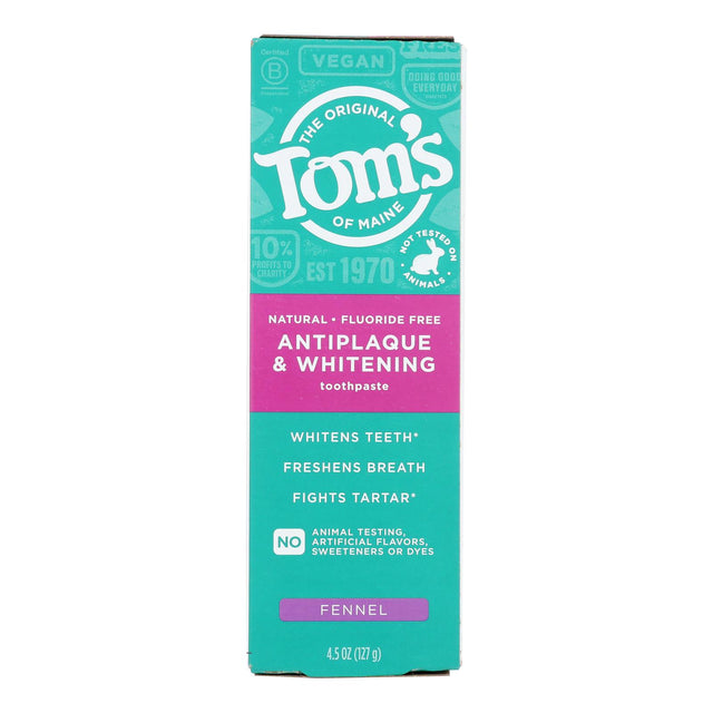Tom's of Maine Whitening Fluoride Toothpaste, Fennel - 4.5 oz, 6 Pack