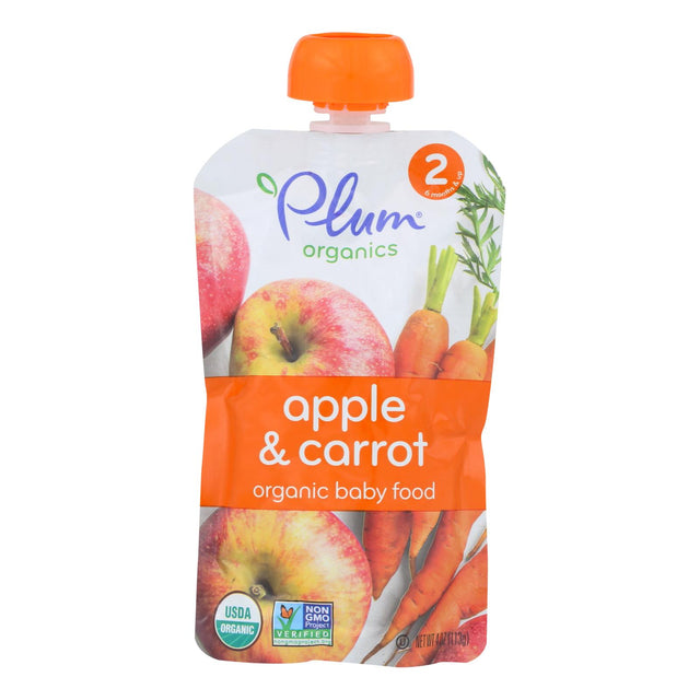 Plum Organics Stage 2 Apple & Carrot Baby Food, 4 oz Pouches, 12 Count