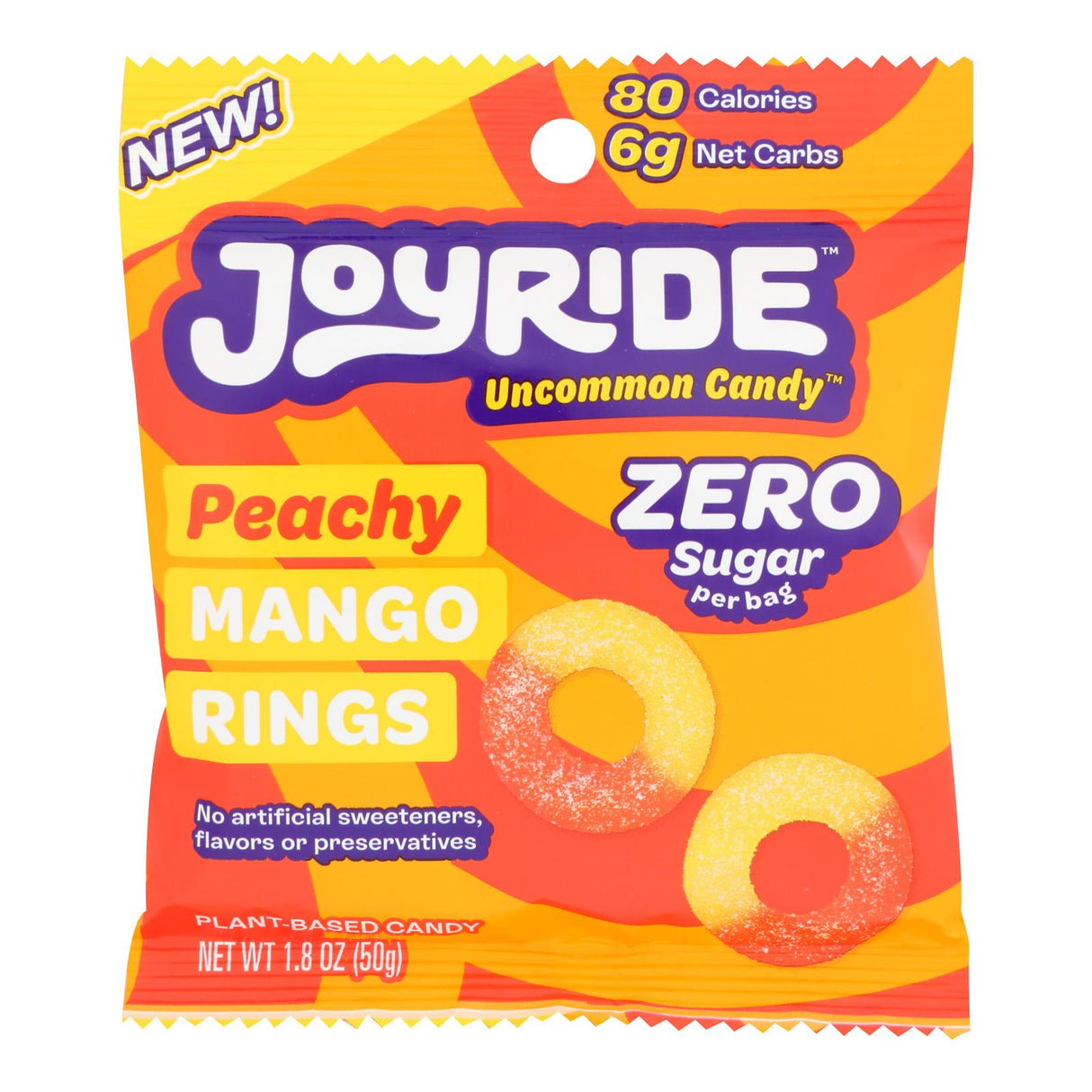 Joy Ride Peachy Mango Rings - Pack of 8-1.8 Oz - Sweet & Tangy Gummies