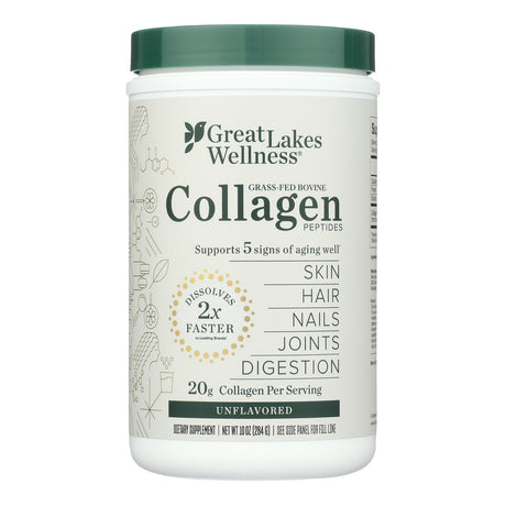 Great Lakes Wellness Collagen Peptides Unflvrd - 10 oz - Single Pack: Pure Hydrolyzed Protein for Healthy Skin, Hair & Joints