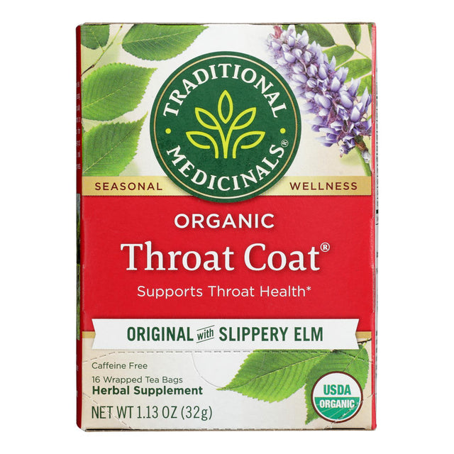 Traditional Medicinals Organic Throat Coat Tea - Caffeine Free - 16 Bags: Soothing Herbal Relief