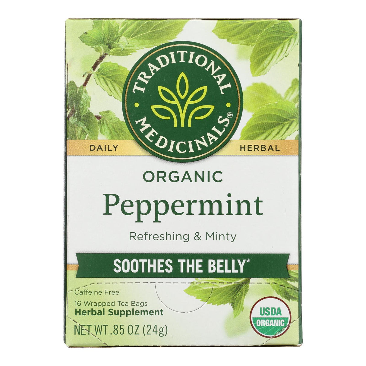 Traditional Medicinals Organic Peppermint Tea - Soothes Digestion, Caffeine-Free - 16 Tea Bags