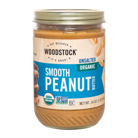 Woodstock Organic Peanut Butter, Unsalted Smooth, 12 Jars, 16 Oz - Free Ship