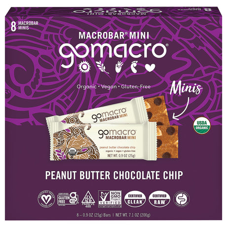 GoMacro Mini Peanut Butter Chocolate Chip Bars 8ct - Healthy Snack