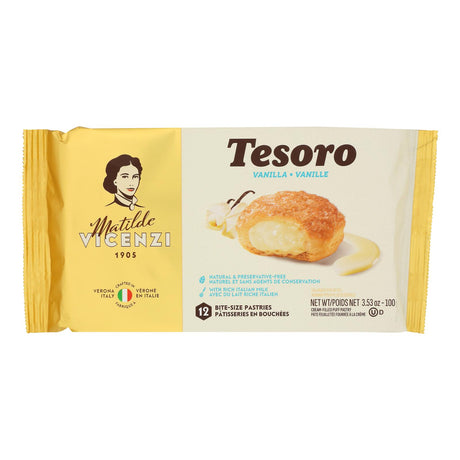 Vicenzi Cky Tesoro Vanilla Cream Pastry Snack - Light Crispy Treat 10 x 3.53 Oz