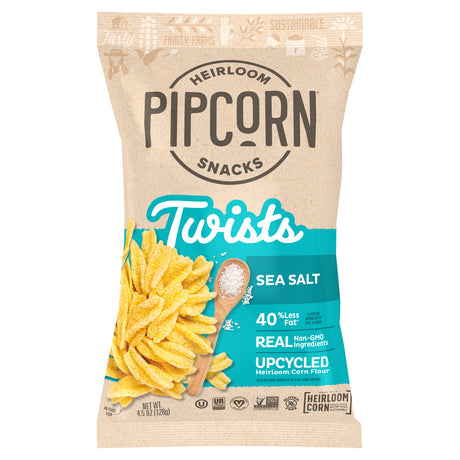 Pipcorn Twists Sea Salt Snack: Crispy & Baked Corn Snacks | 12x4.5 Oz