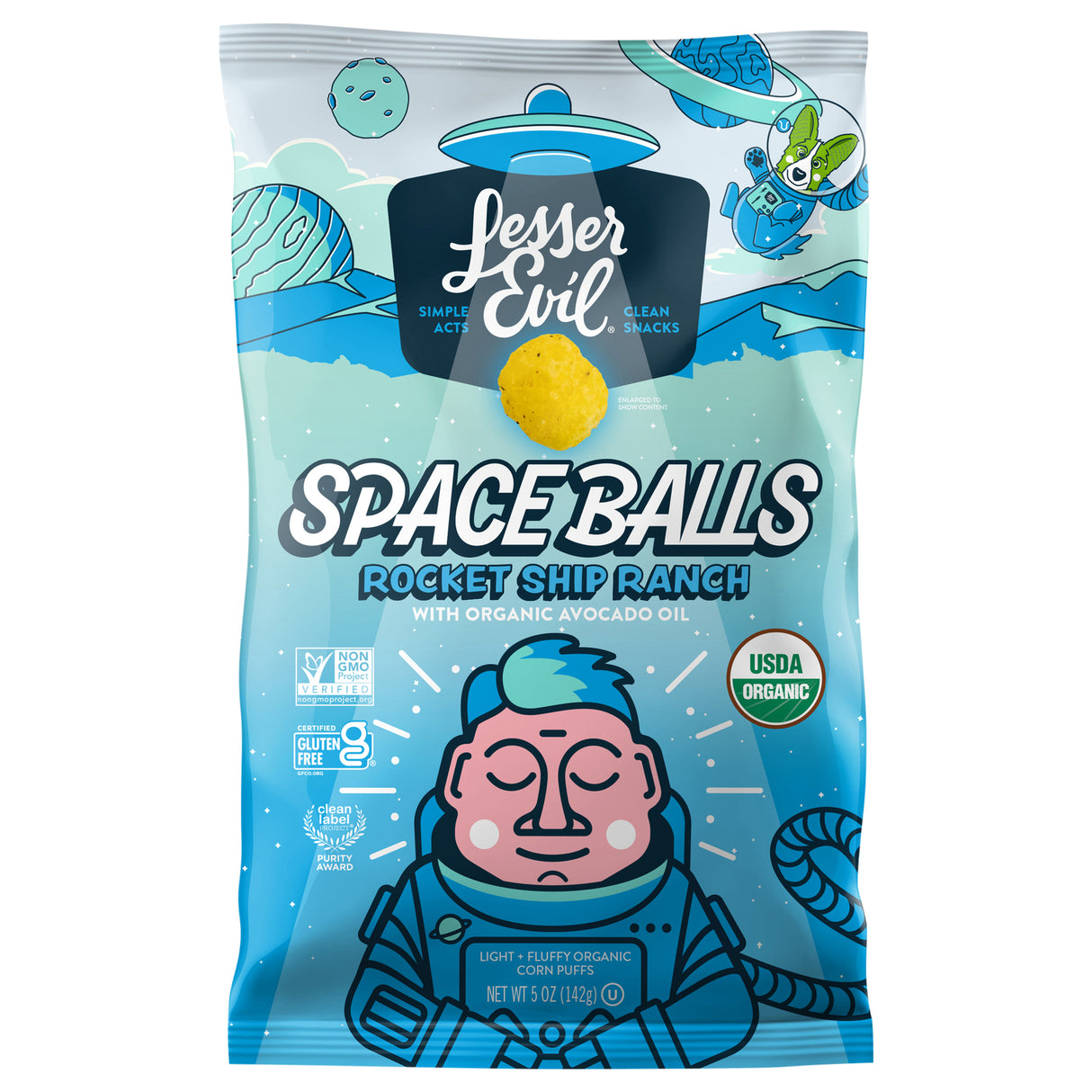 Lesser Evil Space Balls Organic Rcket Ranch - 5 oz - 6 Count