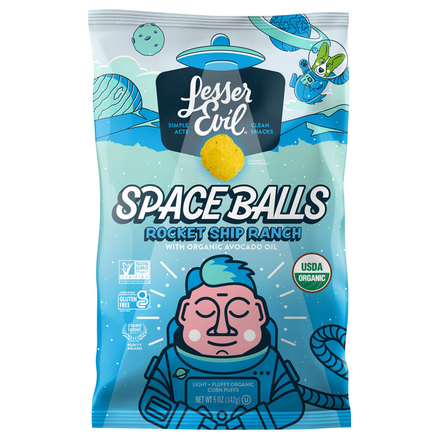Lesser Evil Space Balls Organic Rcket Ranch - 5 oz - 6 Count