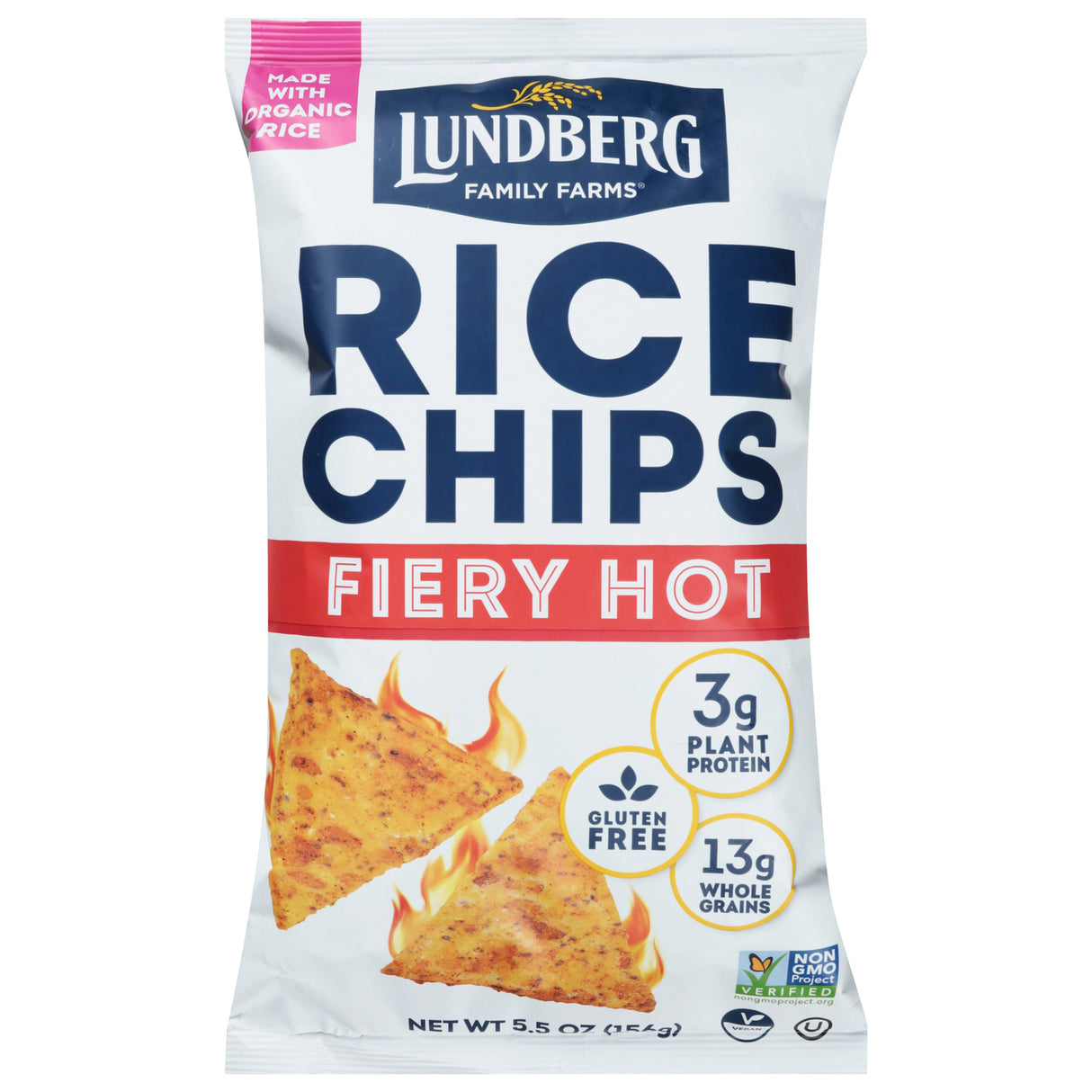 Lundberg Fiery Hot Rice Chips: Spicy Gluten-Free Snack | 6 x 5.5 oz Family Farms