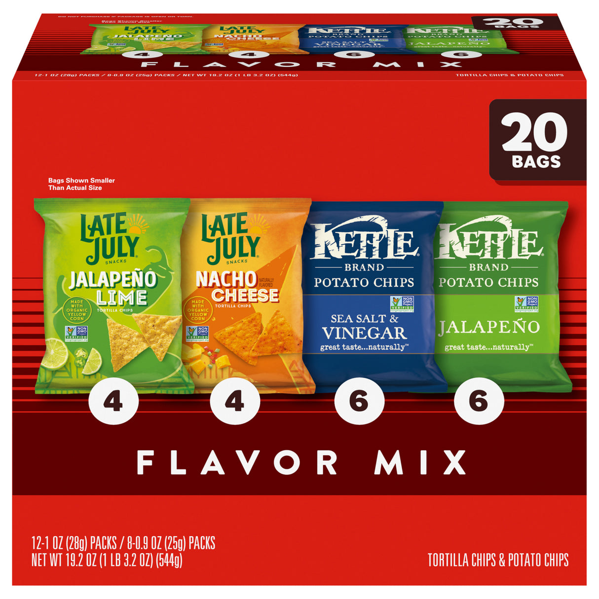 Late July Snacks Organic Chips Variety Pack, 80 Single Serve Bags Total