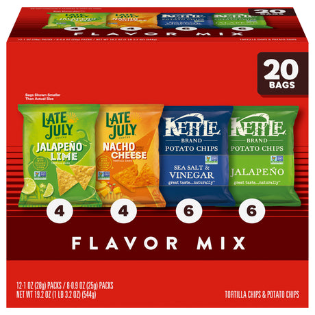 Late July Snacks Organic Chips Variety Pack, 80 Single Serve Bags Total