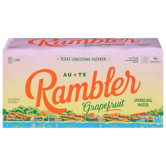 Rambler Sparkling Water - Grapefruit, 8/12 fl oz (Case of 3) - Texas Limestone Filtered
