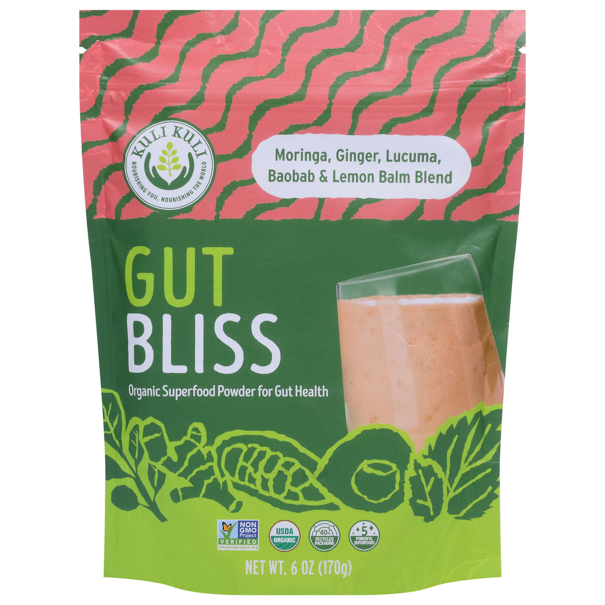 Kuli Kuli Superfood Organic Gut Bliss, 1.6 oz - Prebiotic Fiber Drink Mix