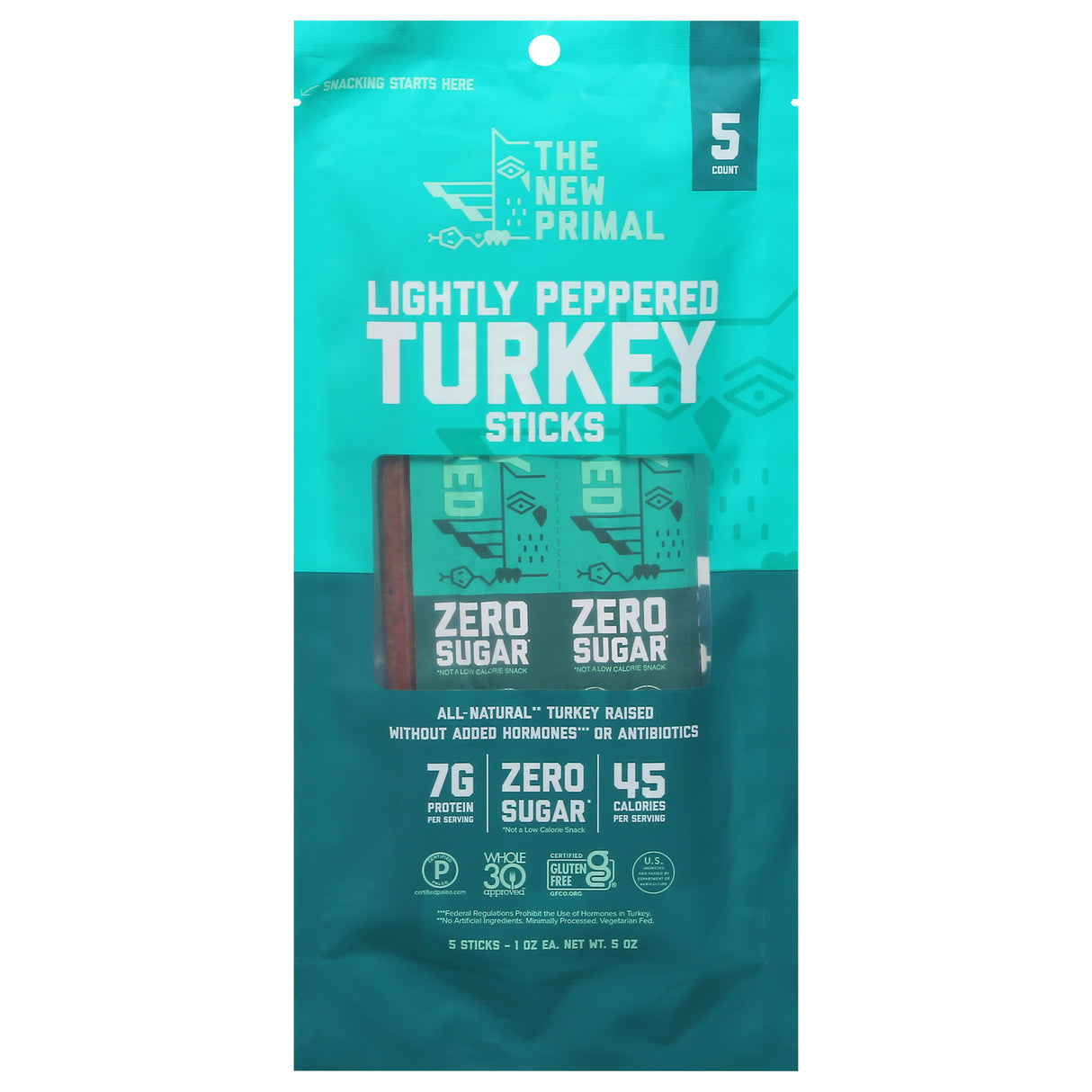 The New Primal Lightly Peppered Turkey Sticks - (8 x 5 oz) - High Protein Snack