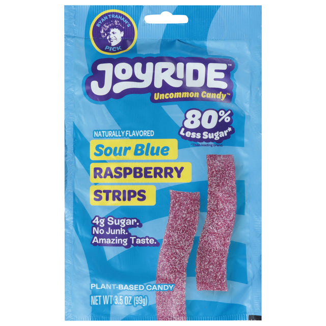 Joy Ride Sour Strips Blue Raspberry - Pack of 10 (3.5 Oz Each) - Tangy Candy Sticks