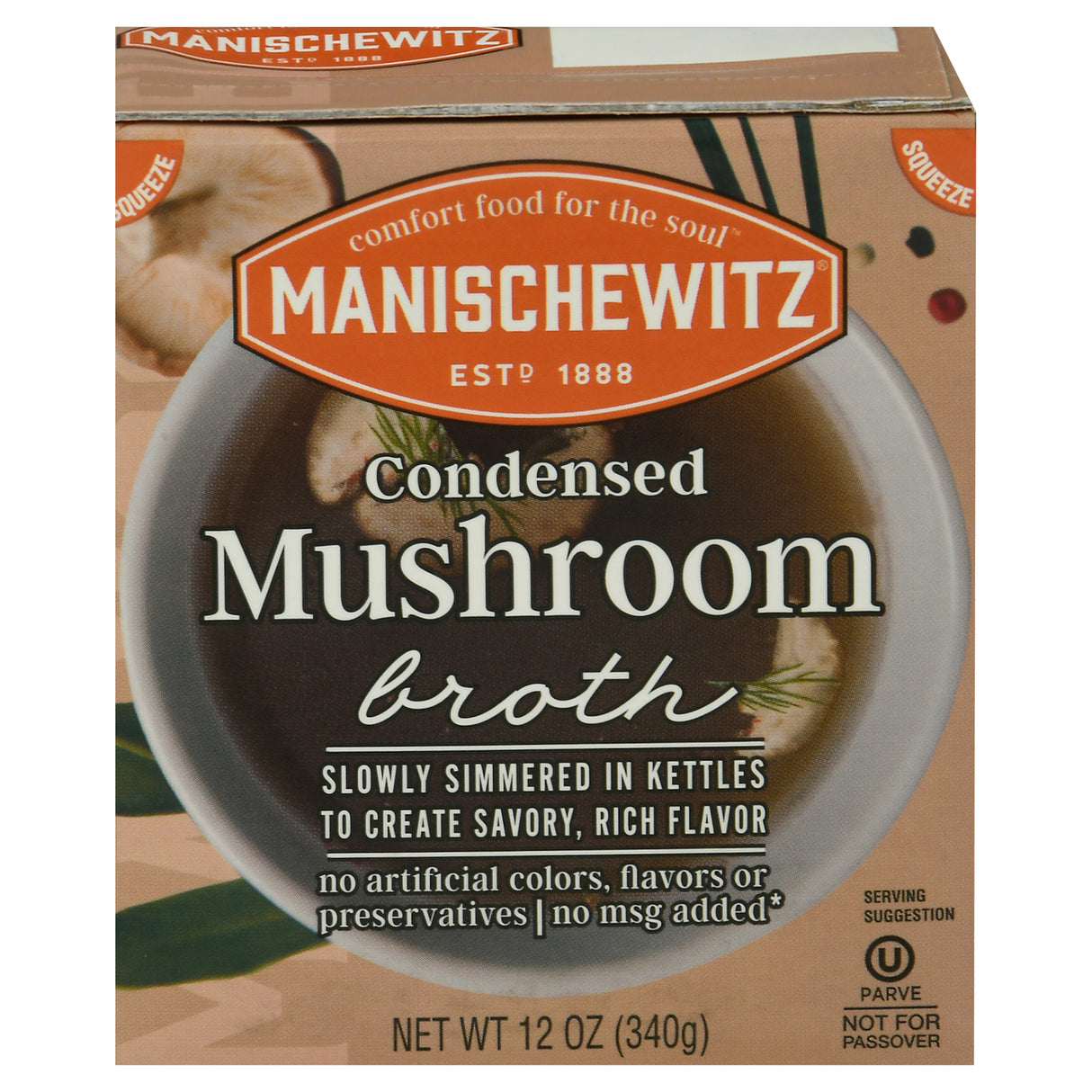 Manischewitz Mushroom Broth: Rich & Flavorful, 12x12oz  | Kosher Soup Base