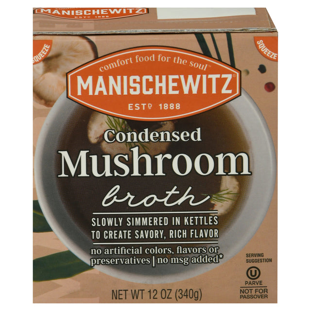 Manischewitz Mushroom Broth: Rich & Flavorful, 12x12oz  | Kosher Soup Base