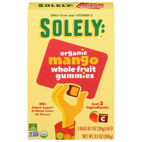 Solely Drd Frt Organic 2-Ingredient Mango Fruit Strips, Whole Fruit Gummies, 8 Pouches of 3.5 oz Each