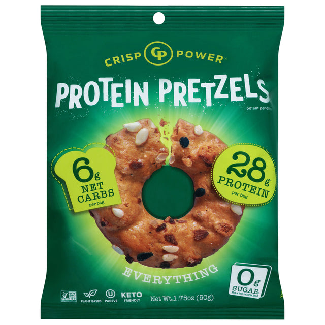 Crisp Power Protein Pretzels - Everything Bagel Season, 6 Bags of 1.75 Oz Each