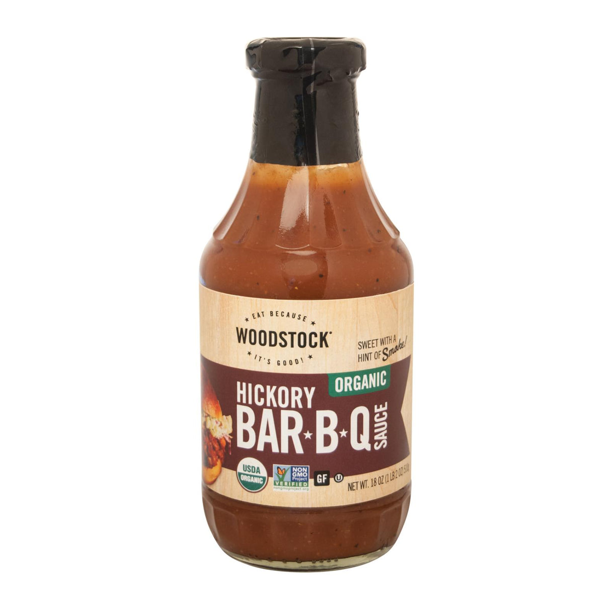 Woodstock Organic Hickory BBQ Sauce, 18 oz (Case of 12) - Gluten-Free Condiment