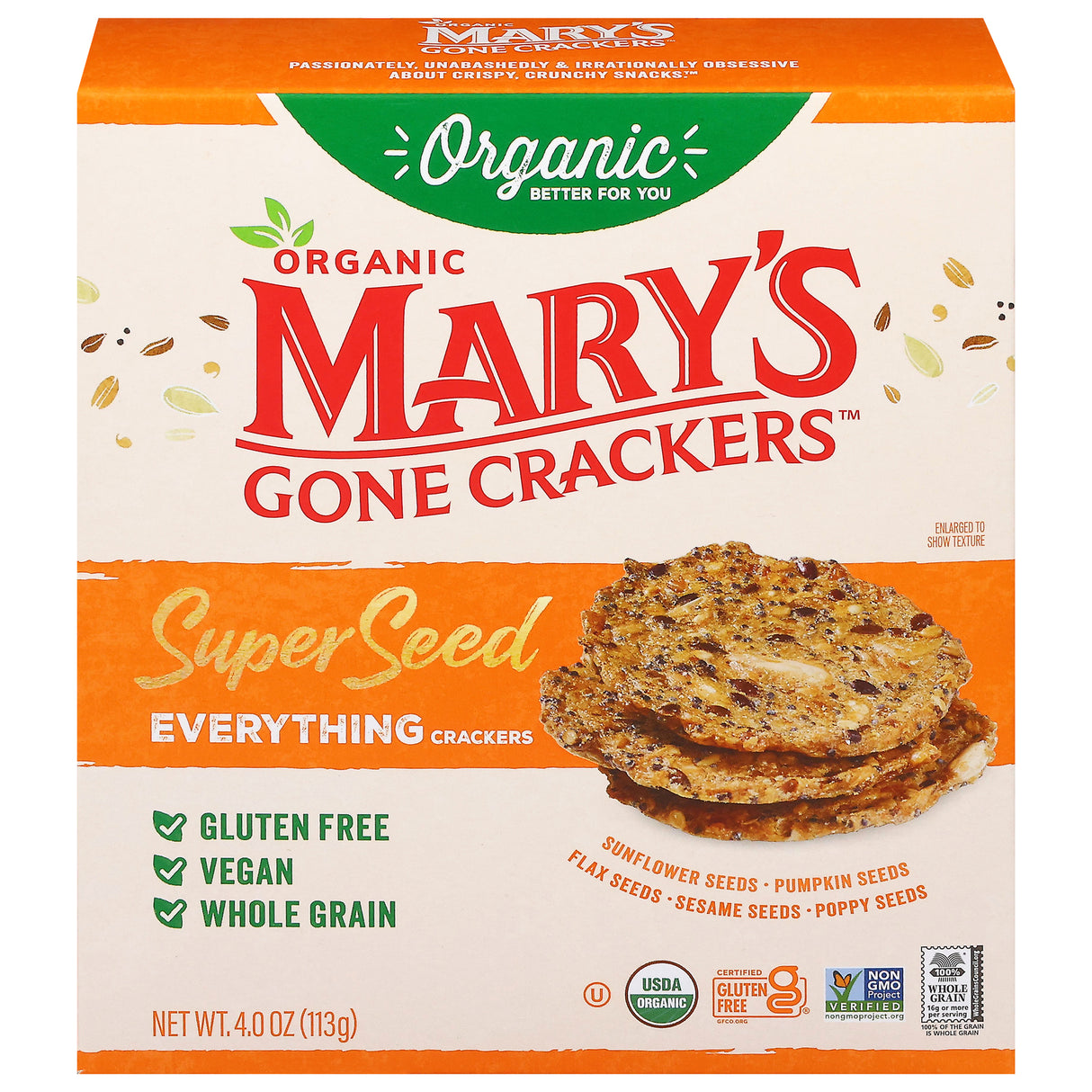 Mary's Gone Crackers Everything Seed Crackers - 6 Bags of 4 oz Organic Gluten-Free Crackers